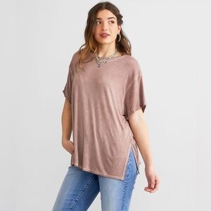White Crow Oversized Top XXL Flowey Short Sleeve Side Slit Tunic Dusty Pink